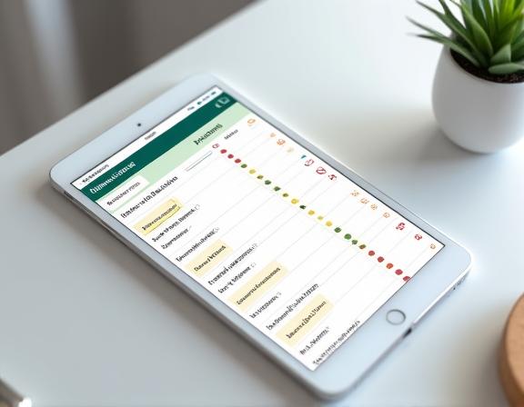 A tablet displaying a housekeeping task list with room statuses.